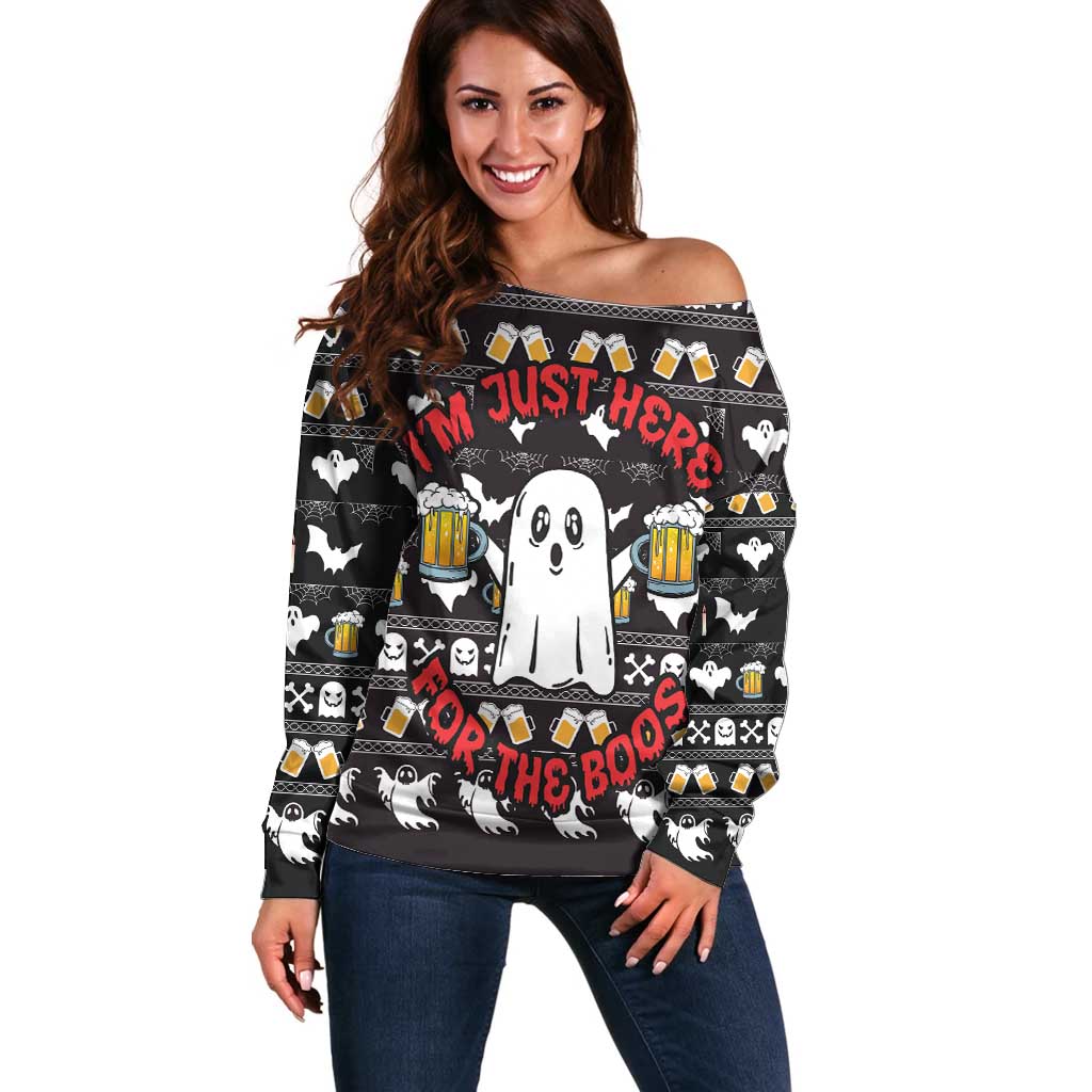 Christmas Boo Beer Off Shoulder Sweater I'm Just Here For The Boos - Wonder Print Shop