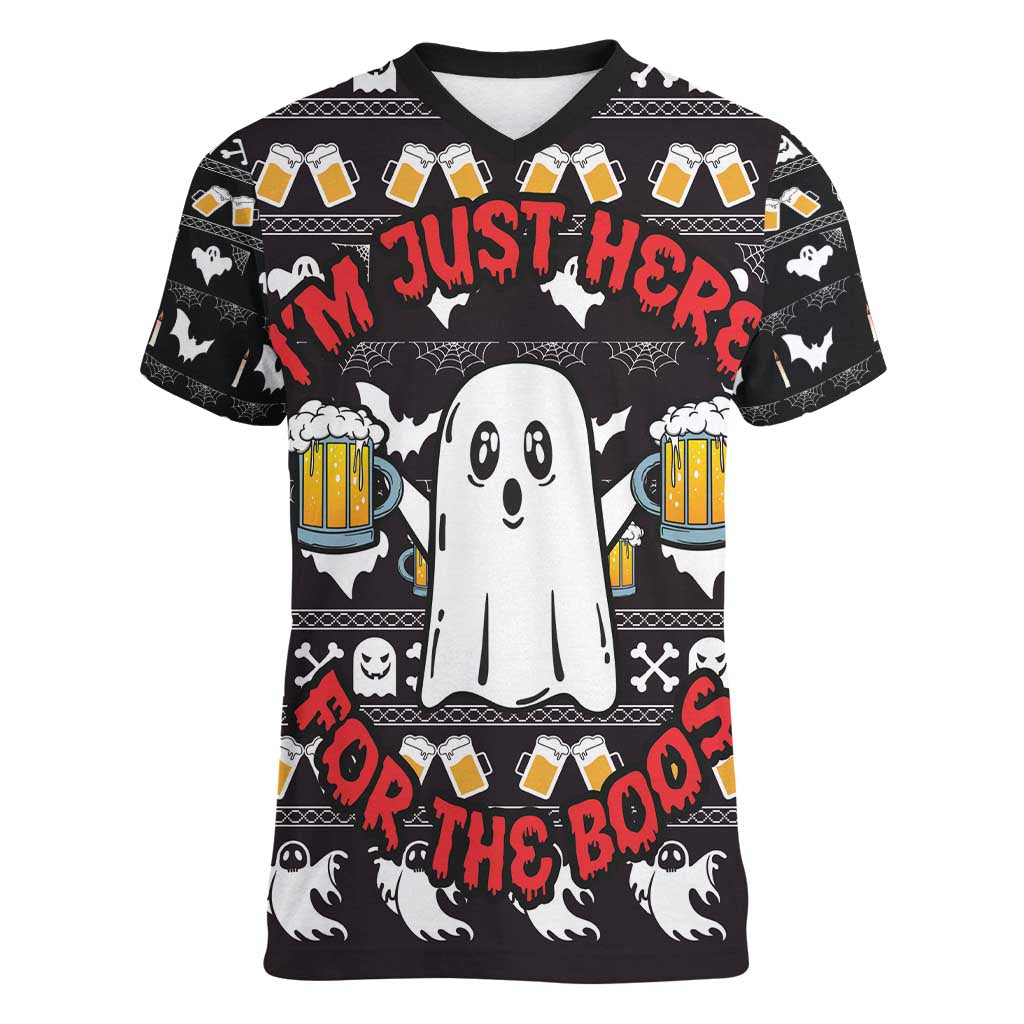 Christmas Boo Beer Women V-Neck T-Shirt I'm Just Here For The Boos - Wonder Print Shop