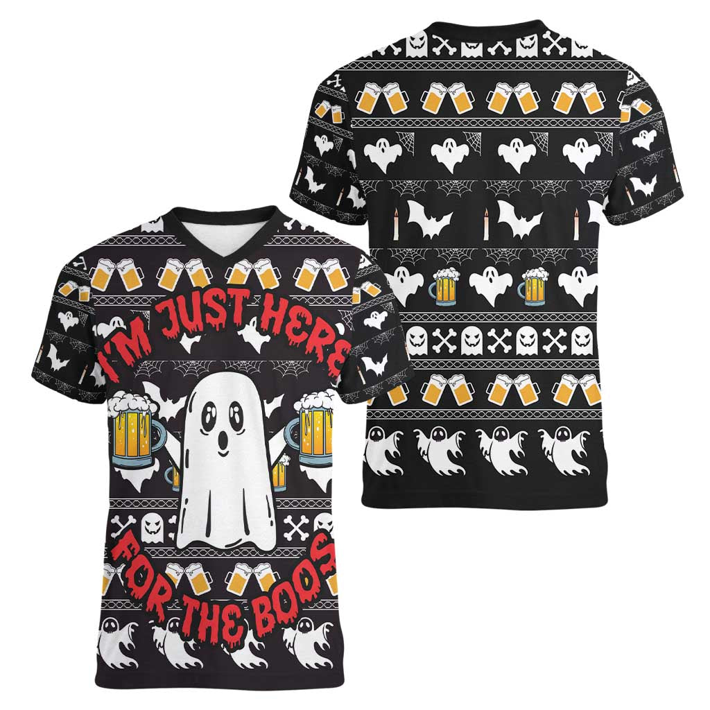 Christmas Boo Beer Women V-Neck T-Shirt I'm Just Here For The Boos - Wonder Print Shop