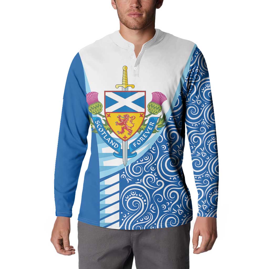 Scotland Forever Button Sweatshirt Thistle Lion Rampant