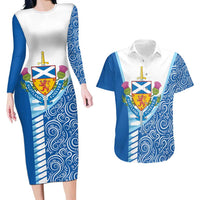 Scotland Forever Couples Matching Long Sleeve Bodycon Dress and Hawaiian Shirt Thistle Lion Rampant