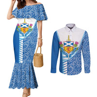 Scotland Forever Couples Matching Mermaid Dress and Long Sleeve Button Shirt Thistle Lion Rampant