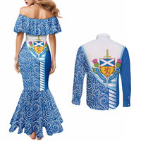 Scotland Forever Couples Matching Mermaid Dress and Long Sleeve Button Shirt Thistle Lion Rampant