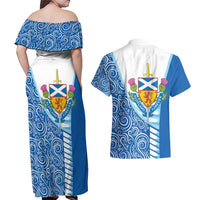 Scotland Forever Couples Matching Off Shoulder Maxi Dress and Hawaiian Shirt Thistle Lion Rampant