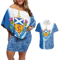 Scotland Forever Couples Matching Off Shoulder Short Dress and Hawaiian Shirt Thistle Lion Rampant