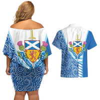 Scotland Forever Couples Matching Off Shoulder Short Dress and Hawaiian Shirt Thistle Lion Rampant
