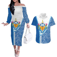 Scotland Forever Couples Matching Off The Shoulder Long Sleeve Dress and Hawaiian Shirt Thistle Lion Rampant