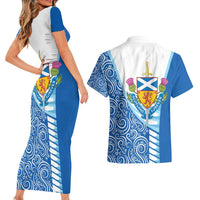 Scotland Forever Couples Matching Short Sleeve Bodycon Dress and Hawaiian Shirt Thistle Lion Rampant