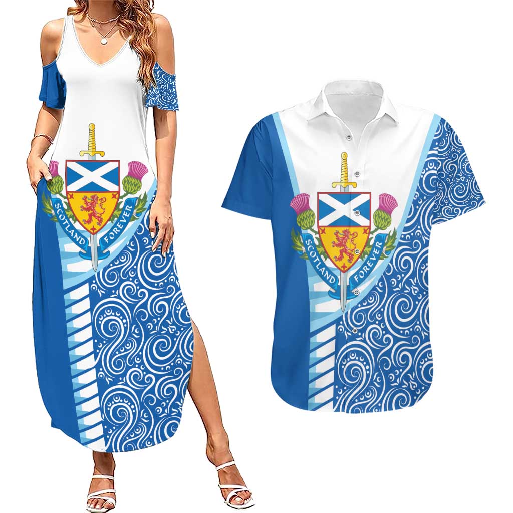 Scotland Forever Couples Matching Summer Maxi Dress and Hawaiian Shirt Thistle Lion Rampant