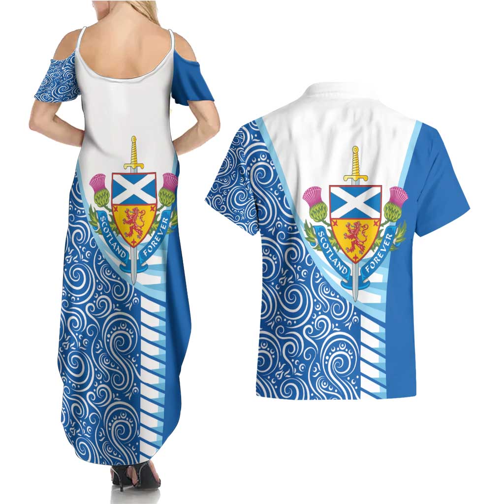 Scotland Forever Couples Matching Summer Maxi Dress and Hawaiian Shirt Thistle Lion Rampant