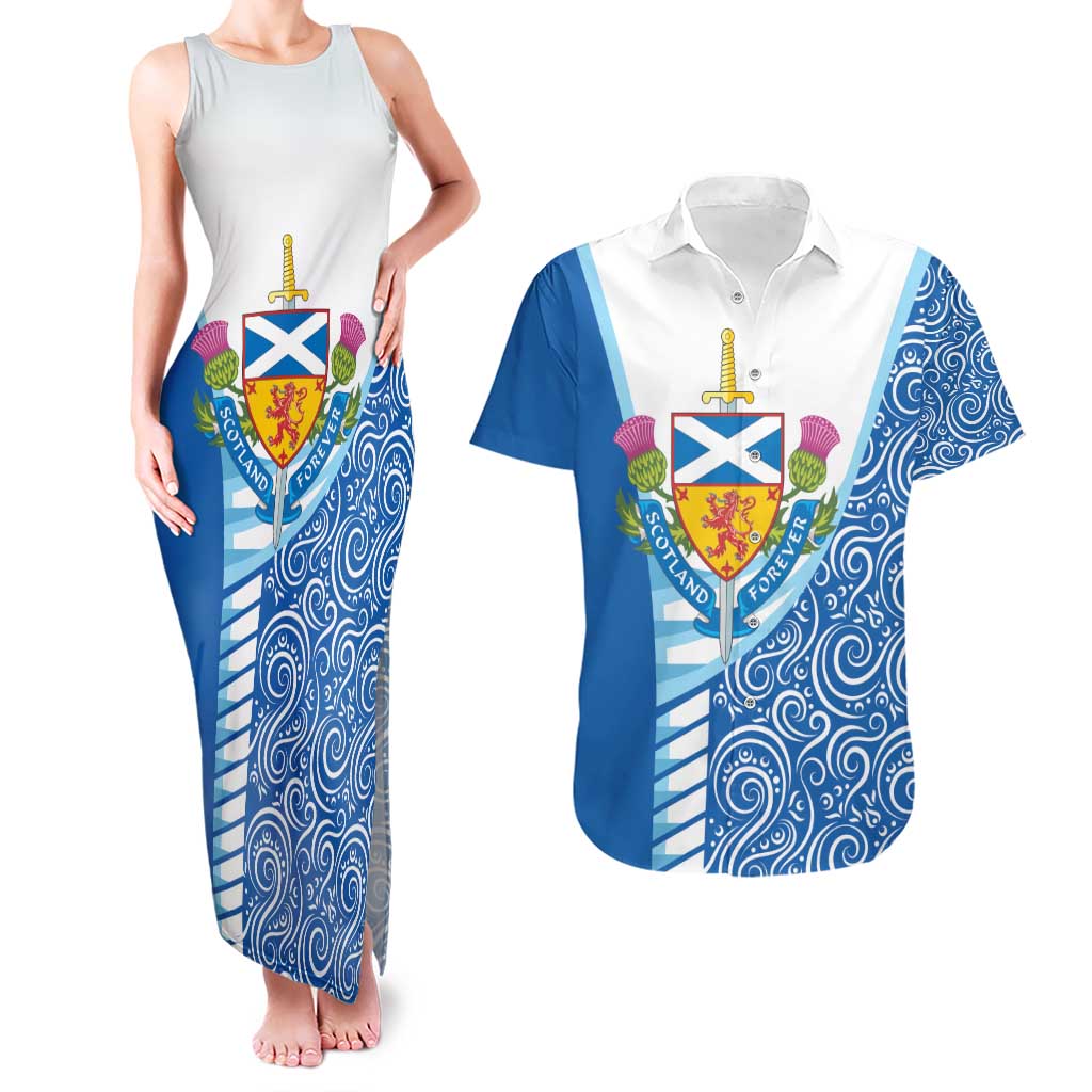 Scotland Forever Couples Matching Tank Maxi Dress and Hawaiian Shirt Thistle Lion Rampant