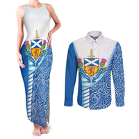 Scotland Forever Couples Matching Tank Maxi Dress and Long Sleeve Button Shirt Thistle Lion Rampant