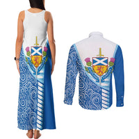 Scotland Forever Couples Matching Tank Maxi Dress and Long Sleeve Button Shirt Thistle Lion Rampant