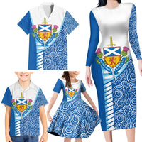 Scotland Forever Family Matching Long Sleeve Bodycon Dress and Hawaiian Shirt Thistle Lion Rampant