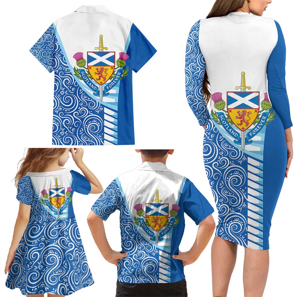 Scotland Forever Family Matching Long Sleeve Bodycon Dress and Hawaiian Shirt Thistle Lion Rampant