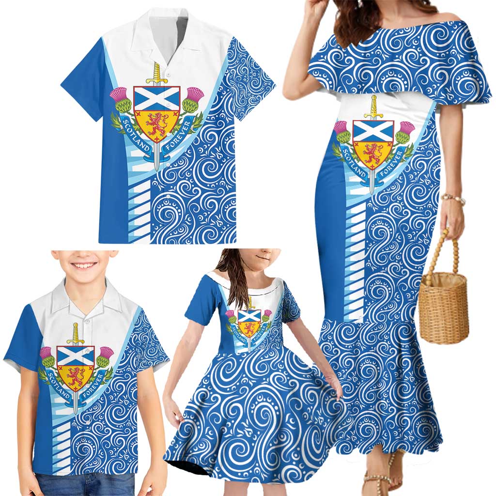 Scotland Forever Family Matching Mermaid Dress and Hawaiian Shirt Thistle Lion Rampant