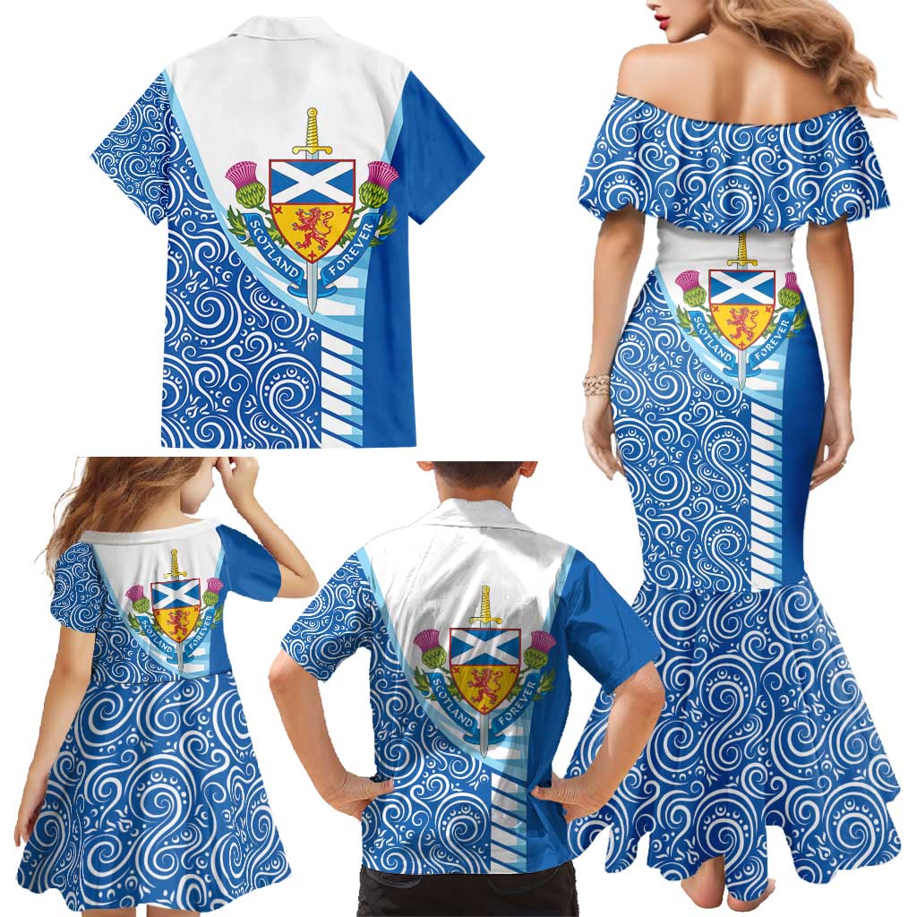 Scotland Forever Family Matching Mermaid Dress and Hawaiian Shirt Thistle Lion Rampant