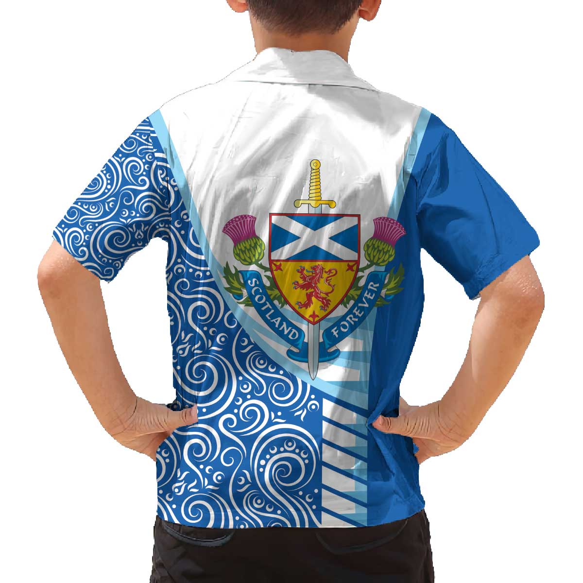 Scotland Forever Family Matching Off The Shoulder Long Sleeve Dress and Hawaiian Shirt Thistle Lion Rampant
