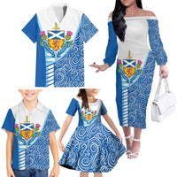 Scotland Forever Family Matching Off The Shoulder Long Sleeve Dress and Hawaiian Shirt Thistle Lion Rampant