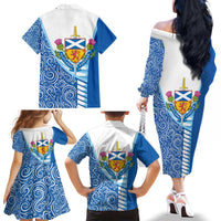 Scotland Forever Family Matching Off The Shoulder Long Sleeve Dress and Hawaiian Shirt Thistle Lion Rampant