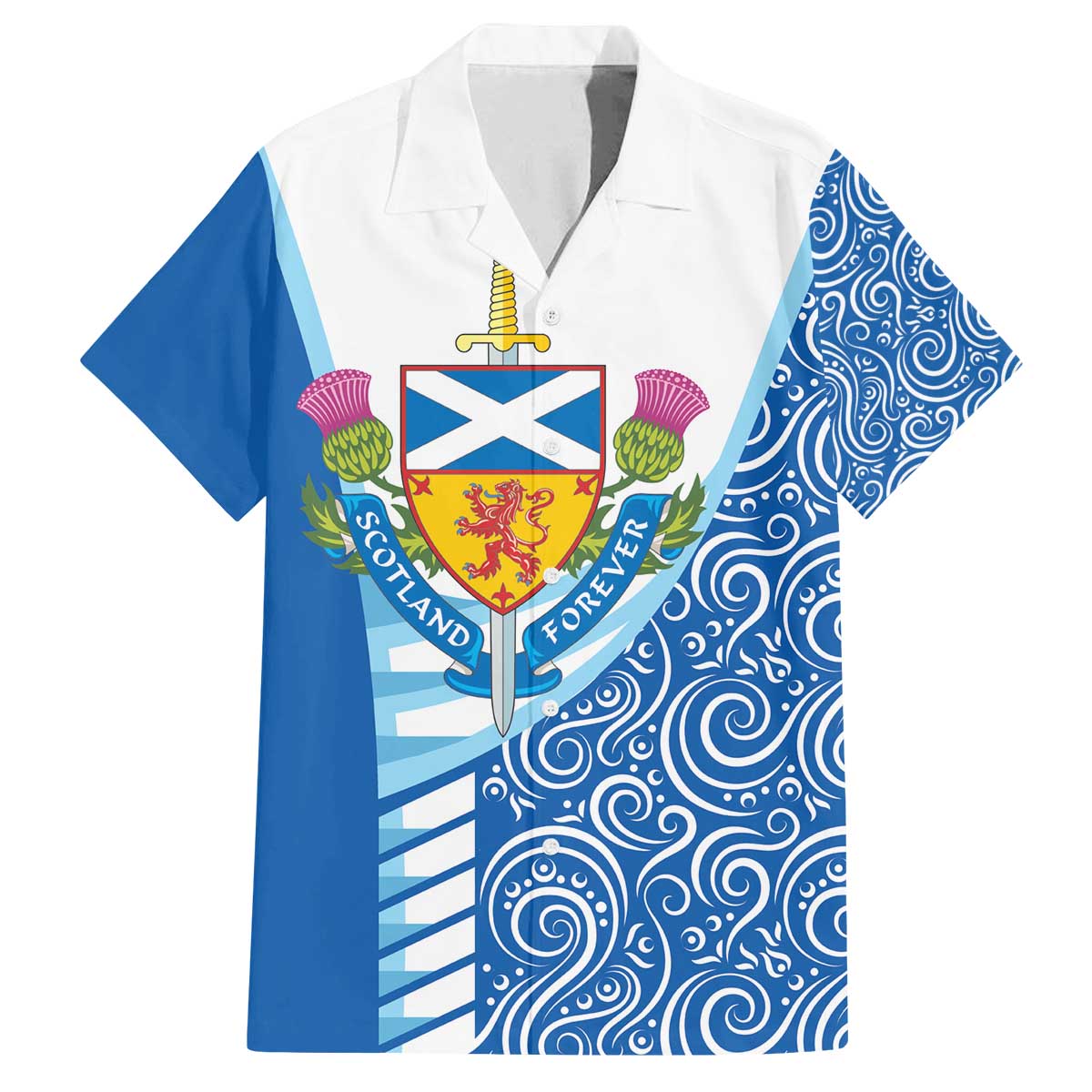 Scotland Forever Family Matching Off The Shoulder Long Sleeve Dress and Hawaiian Shirt Thistle Lion Rampant
