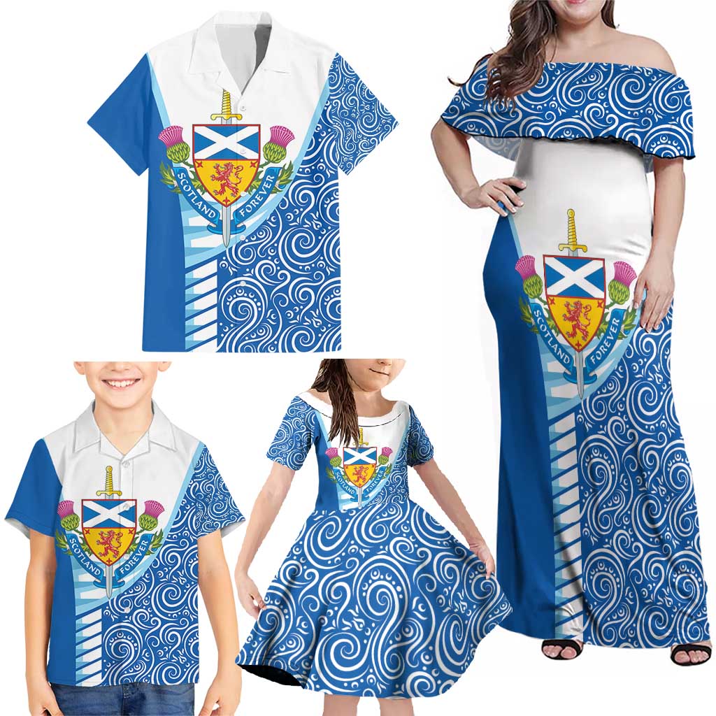 Scotland Forever Family Matching Off Shoulder Maxi Dress and Hawaiian Shirt Thistle Lion Rampant