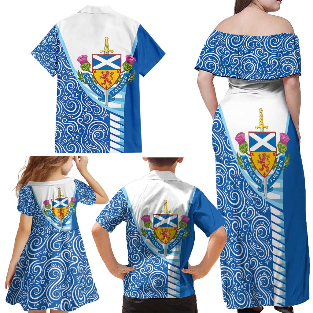 Scotland Forever Family Matching Off Shoulder Maxi Dress and Hawaiian Shirt Thistle Lion Rampant