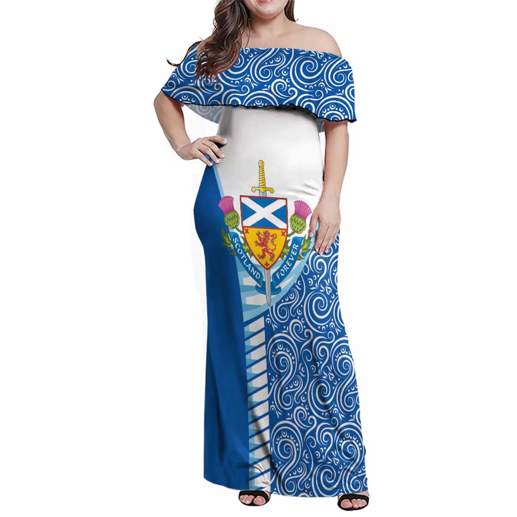 Scotland Forever Family Matching Off Shoulder Maxi Dress and Hawaiian Shirt Thistle Lion Rampant