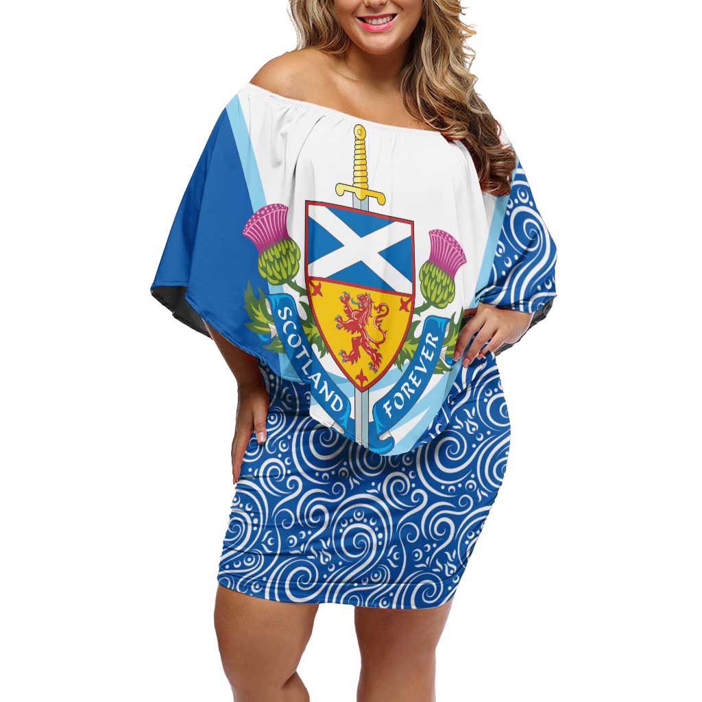 Scotland Forever Family Matching Off Shoulder Short Dress and Hawaiian Shirt Thistle Lion Rampant
