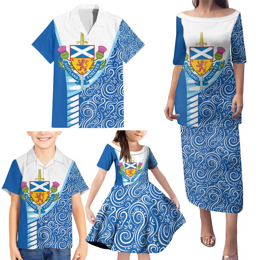Scotland Forever Family Matching Puletasi and Hawaiian Shirt Thistle Lion Rampant