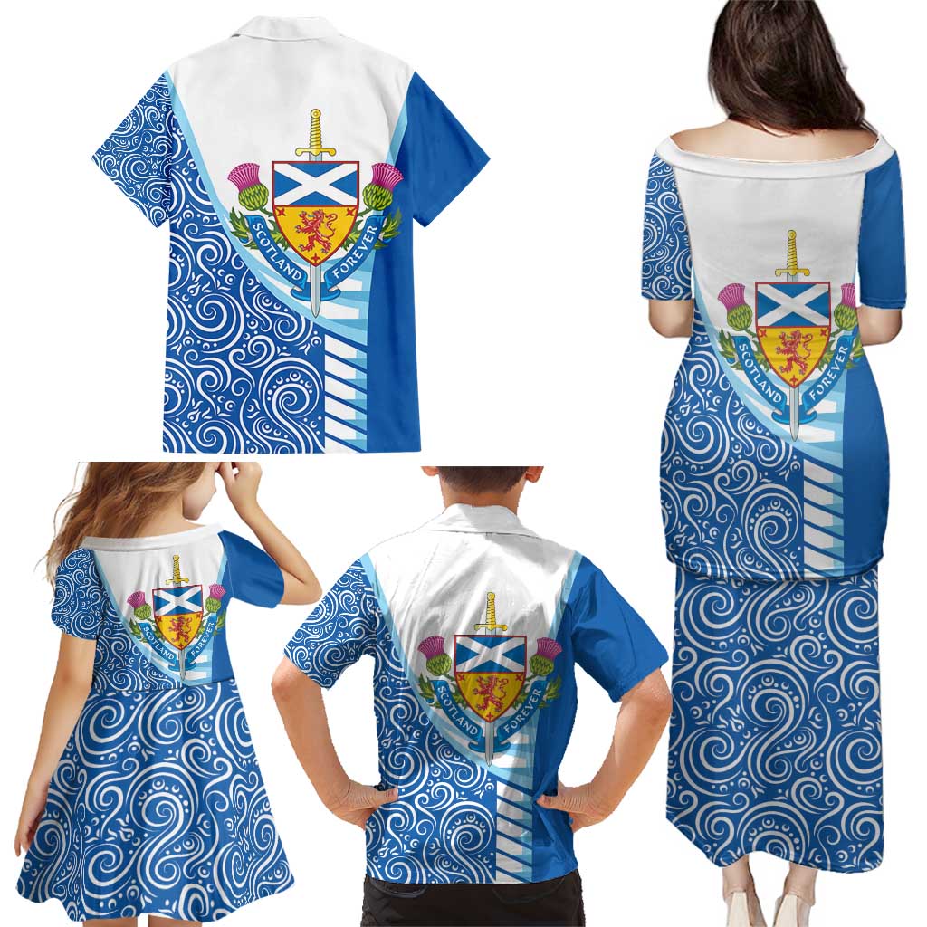 Scotland Forever Family Matching Puletasi and Hawaiian Shirt Thistle Lion Rampant