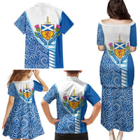 Scotland Forever Family Matching Puletasi and Hawaiian Shirt Thistle Lion Rampant