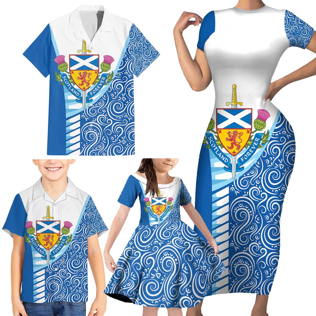 Scotland Forever Family Matching Short Sleeve Bodycon Dress and Hawaiian Shirt Thistle Lion Rampant