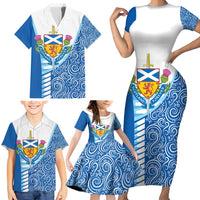 Scotland Forever Family Matching Short Sleeve Bodycon Dress and Hawaiian Shirt Thistle Lion Rampant