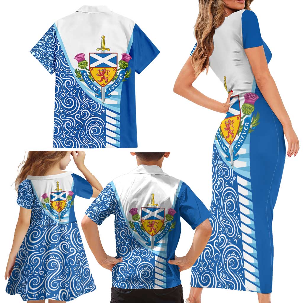 Scotland Forever Family Matching Short Sleeve Bodycon Dress and Hawaiian Shirt Thistle Lion Rampant