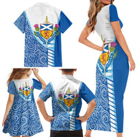 Scotland Forever Family Matching Short Sleeve Bodycon Dress and Hawaiian Shirt Thistle Lion Rampant