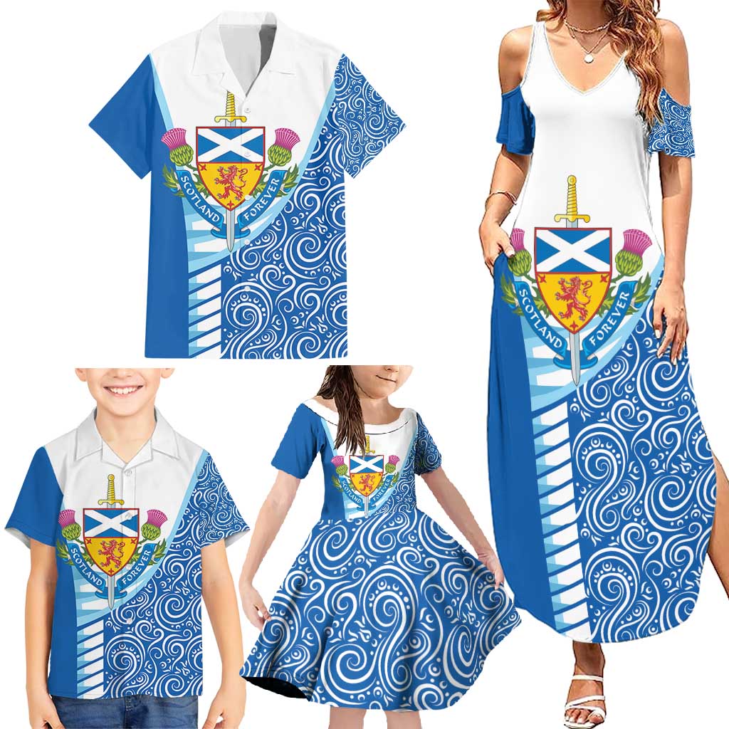 Scotland Forever Family Matching Summer Maxi Dress and Hawaiian Shirt Thistle Lion Rampant