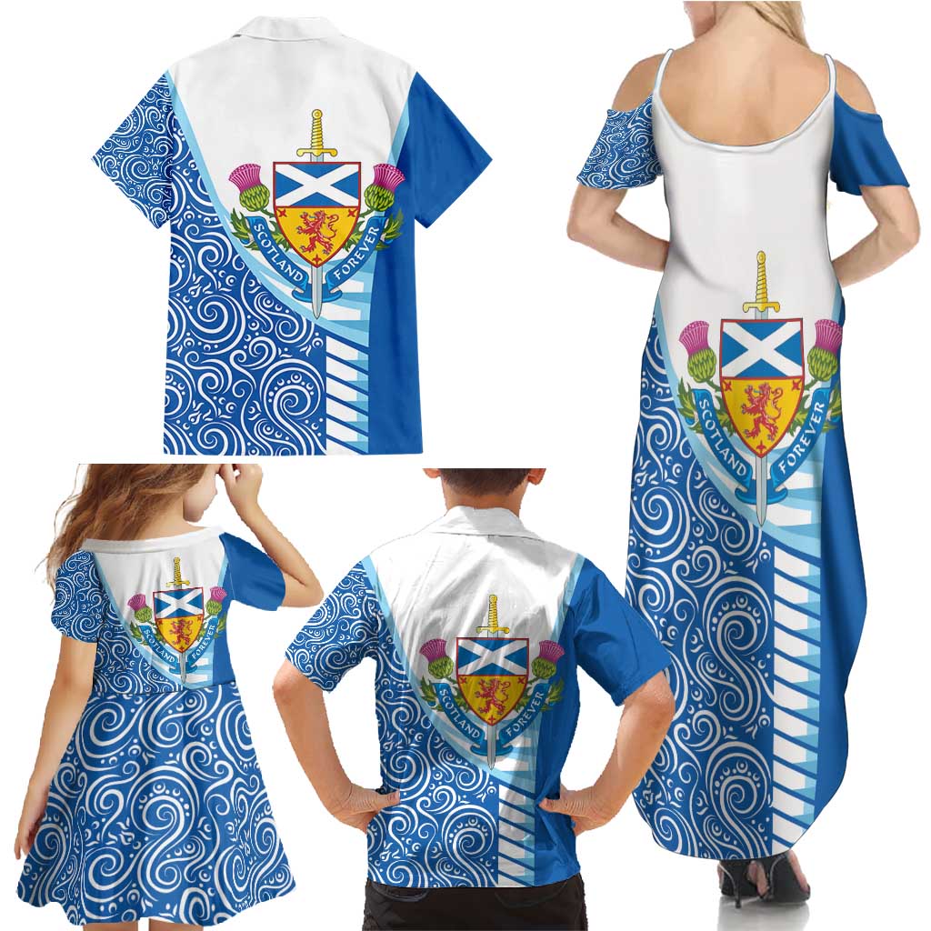 Scotland Forever Family Matching Summer Maxi Dress and Hawaiian Shirt Thistle Lion Rampant