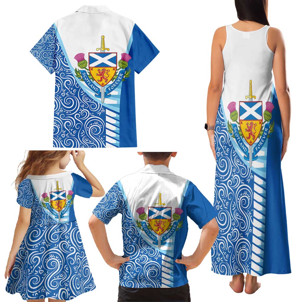 Scotland Forever Family Matching Tank Maxi Dress and Hawaiian Shirt Thistle Lion Rampant