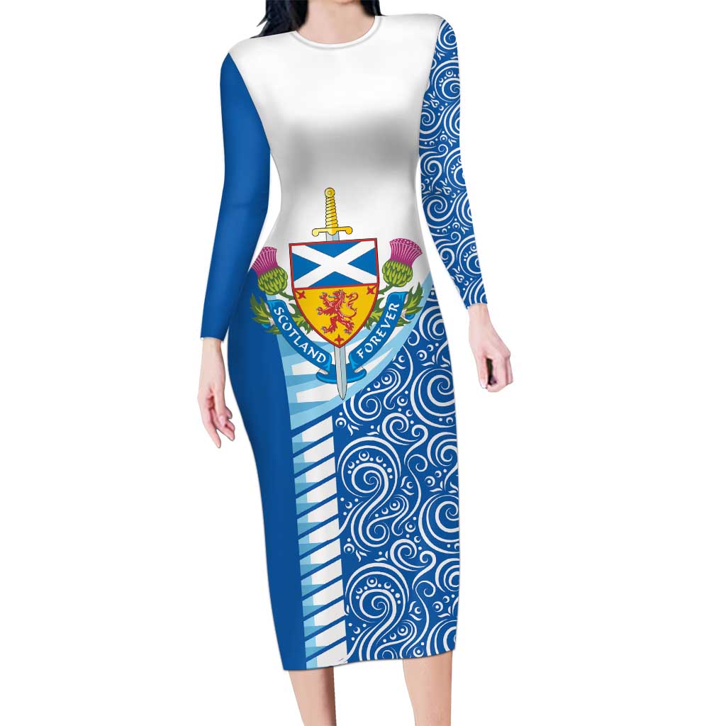Scotland Forever Long Sleeve Bodycon Dress Thistle Lion Rampant