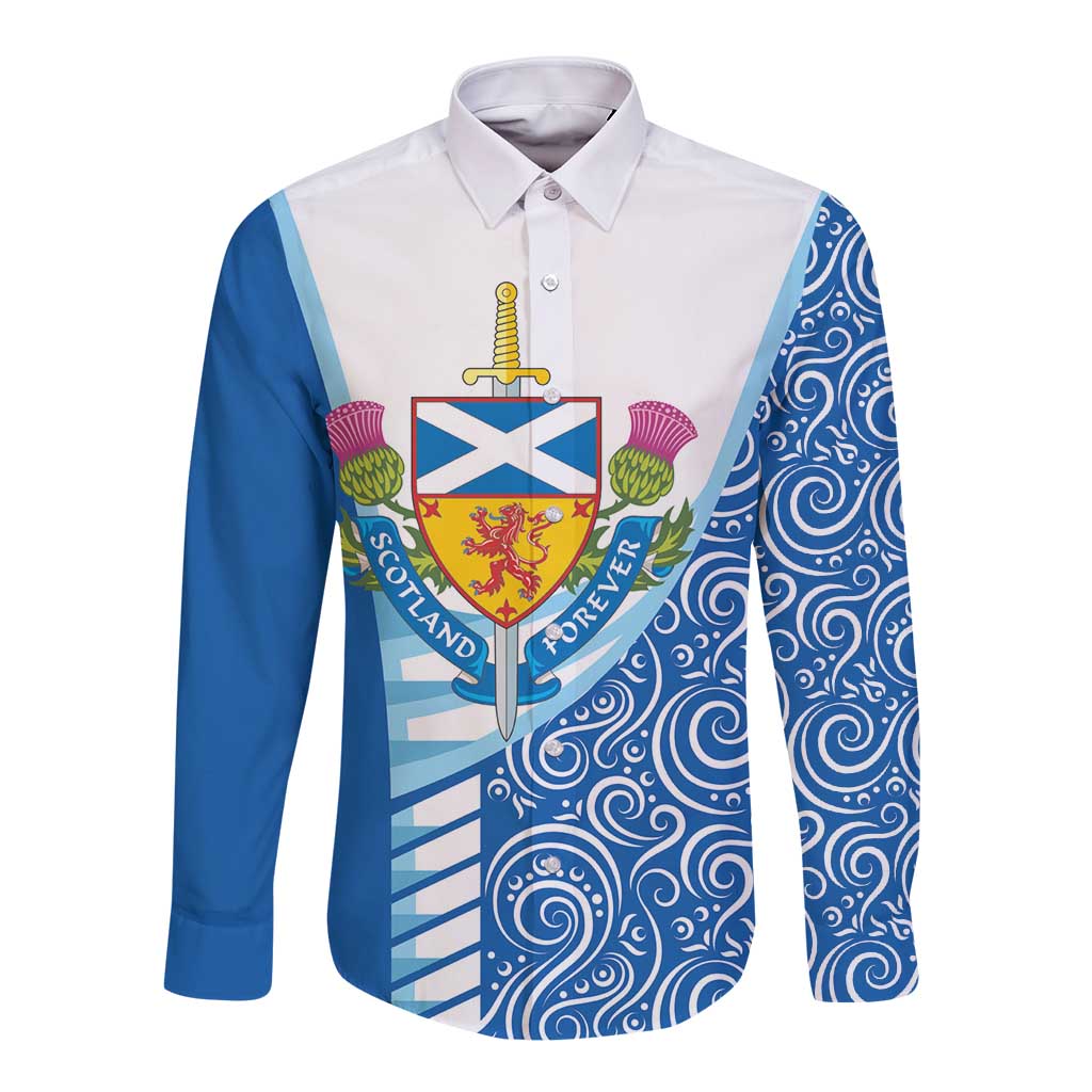 Scotland Forever Long Sleeve Button Shirt Thistle Lion Rampant