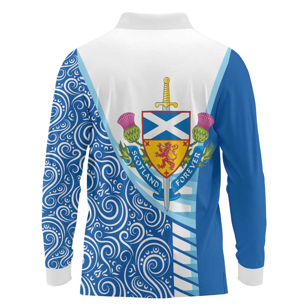 Scotland Forever Long Sleeve Polo Shirt Thistle Lion Rampant