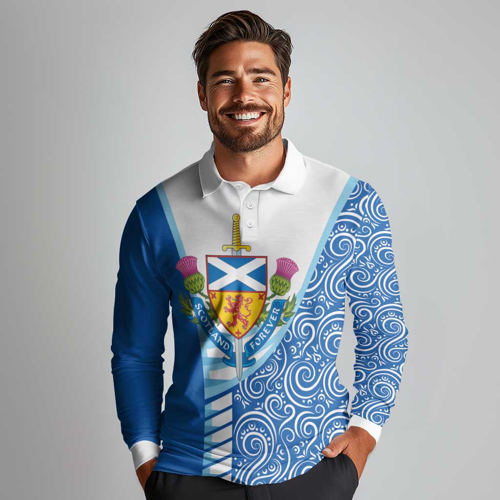 Scotland Forever Long Sleeve Polo Shirt Thistle Lion Rampant
