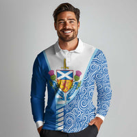 Scotland Forever Long Sleeve Polo Shirt Thistle Lion Rampant