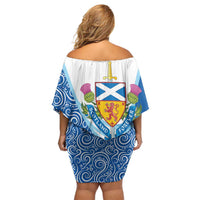 Scotland Forever Off Shoulder Short Dress Thistle Lion Rampant