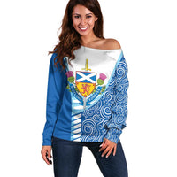 Scotland Forever Off Shoulder Sweater Thistle Lion Rampant