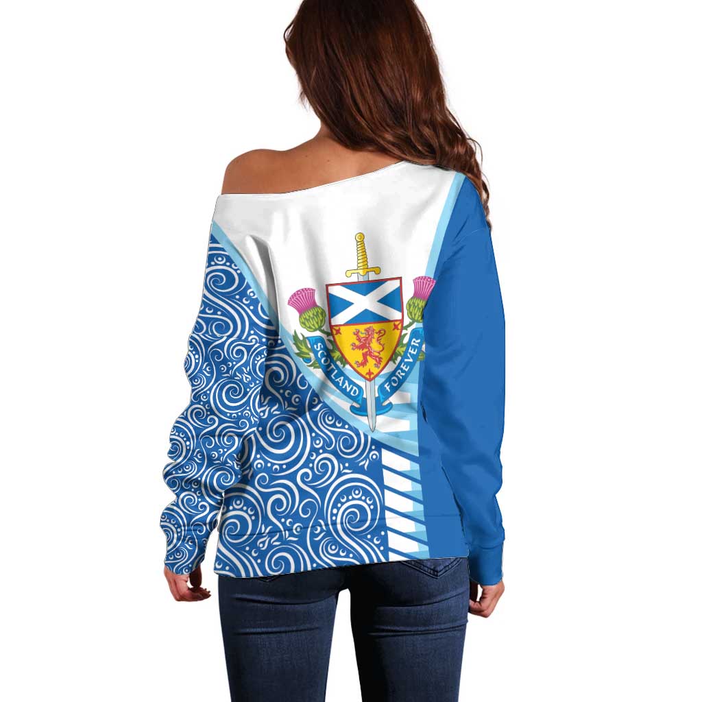 Scotland Forever Off Shoulder Sweater Thistle Lion Rampant
