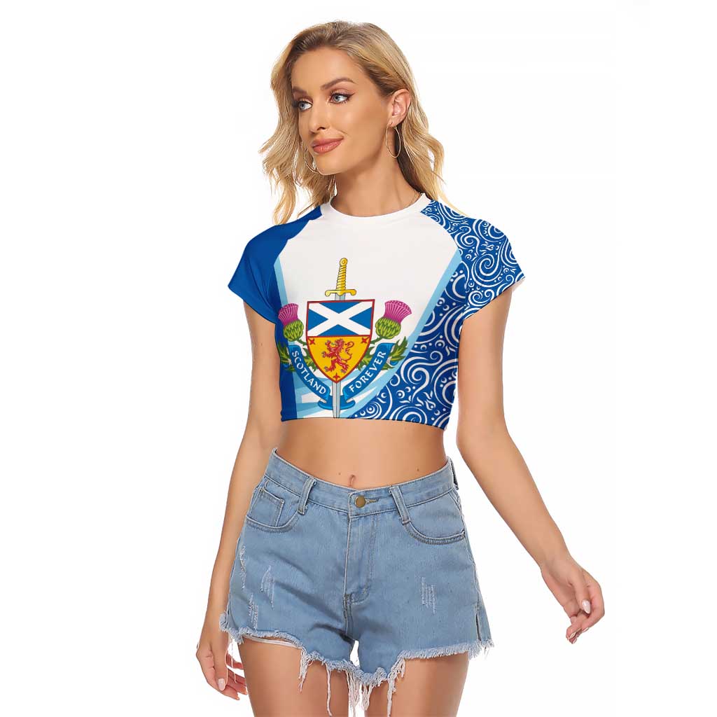 Scotland Forever Raglan Cropped T Shirt Thistle Lion Rampant - Wonder Print Shop