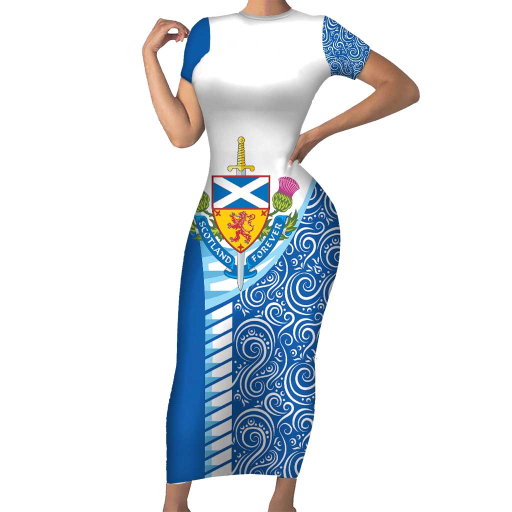 Scotland Forever Short Sleeve Bodycon Dress Thistle Lion Rampant - Wonder Print Shop