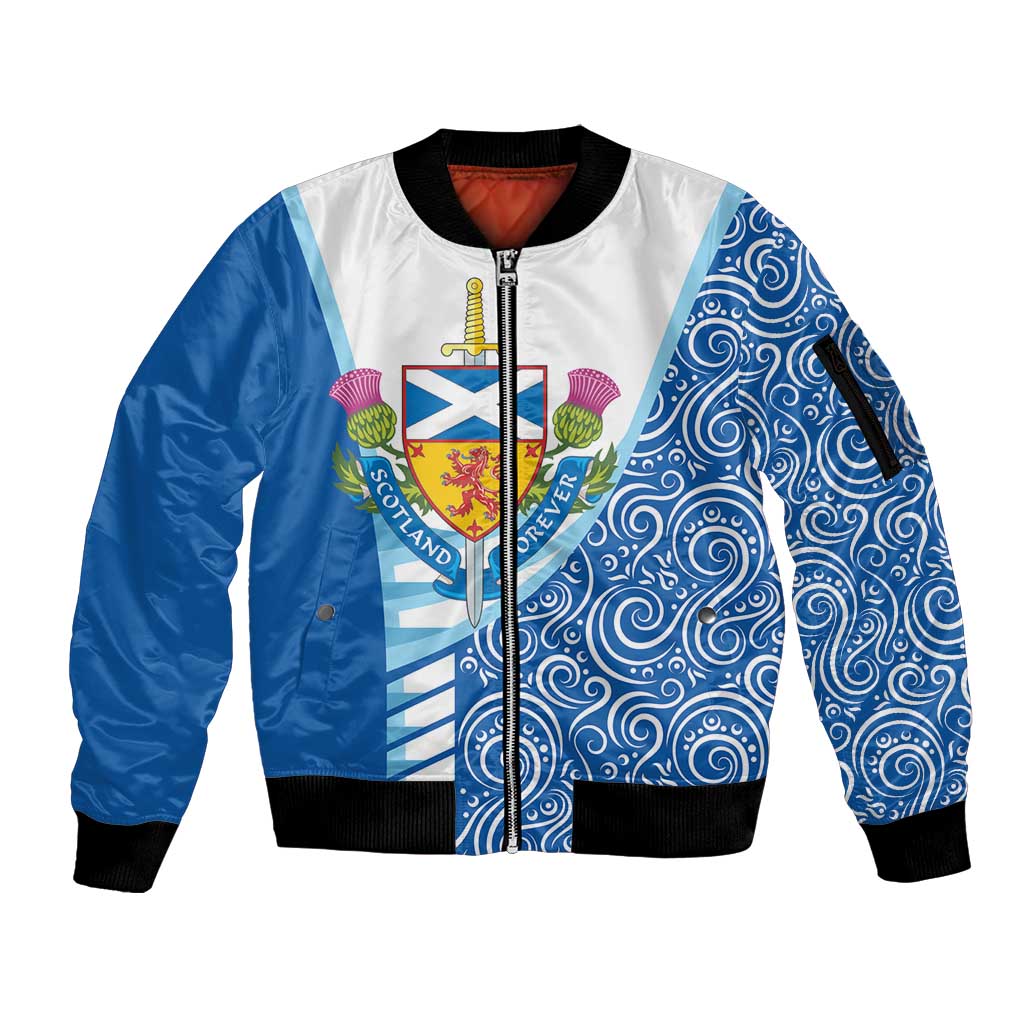 Scotland Forever Sleeve Zip Bomber Jacket Thistle Lion Rampant - Wonder Print Shop
